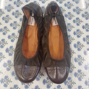 Lanvin Brown Suede Leather Cap Toe Ballet Flats Size 40 (US Size 10)